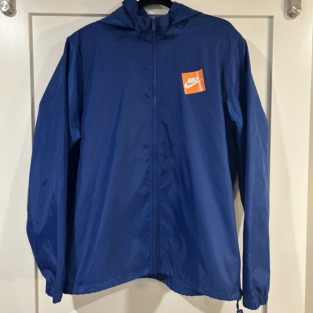 Nike JDI Men's Blue Polyester Windbreaker Orange Nike Logo XL - Picture 2 of 5
